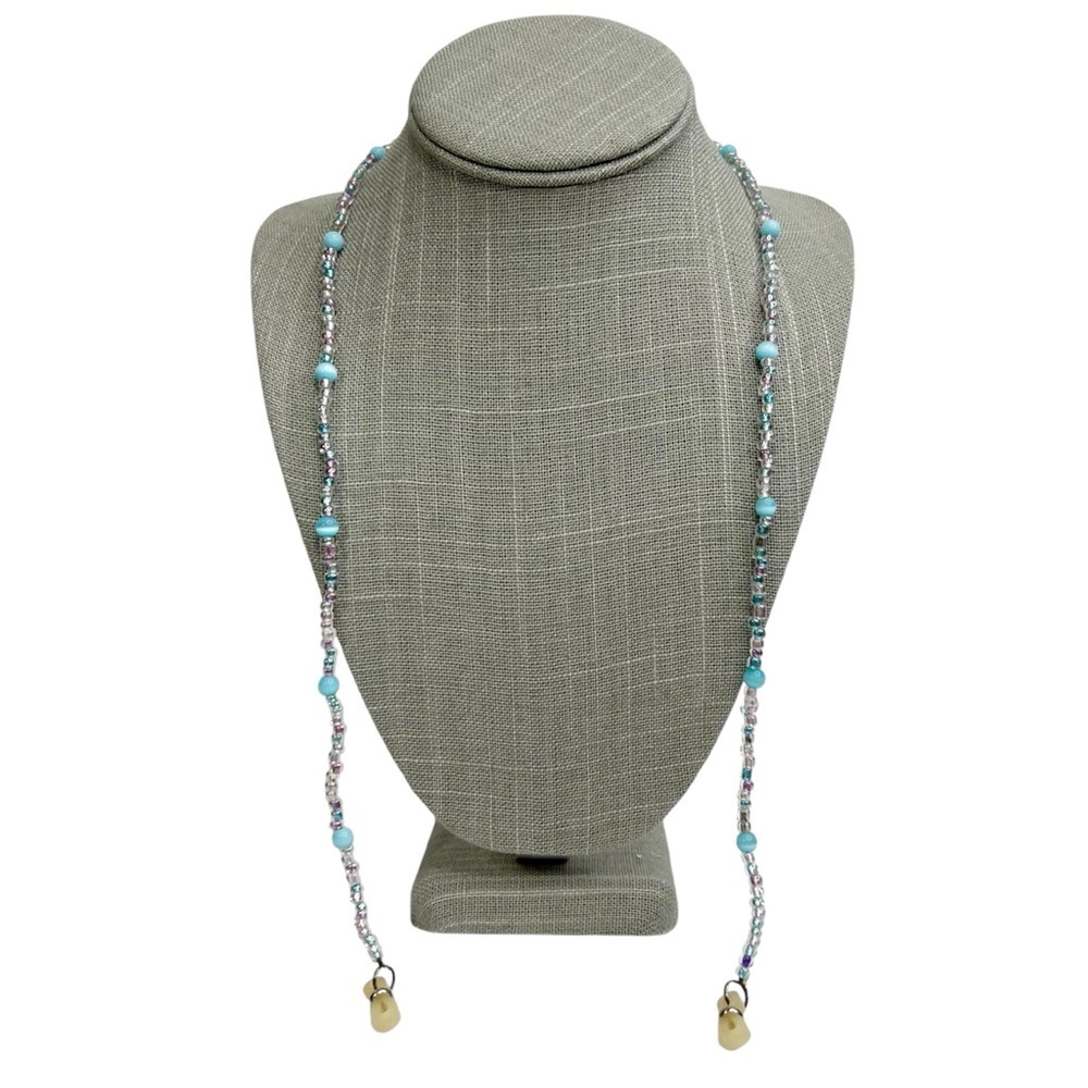 Blue Tiger Eye & Glass Seed Beaded Glasses Chain Holder
